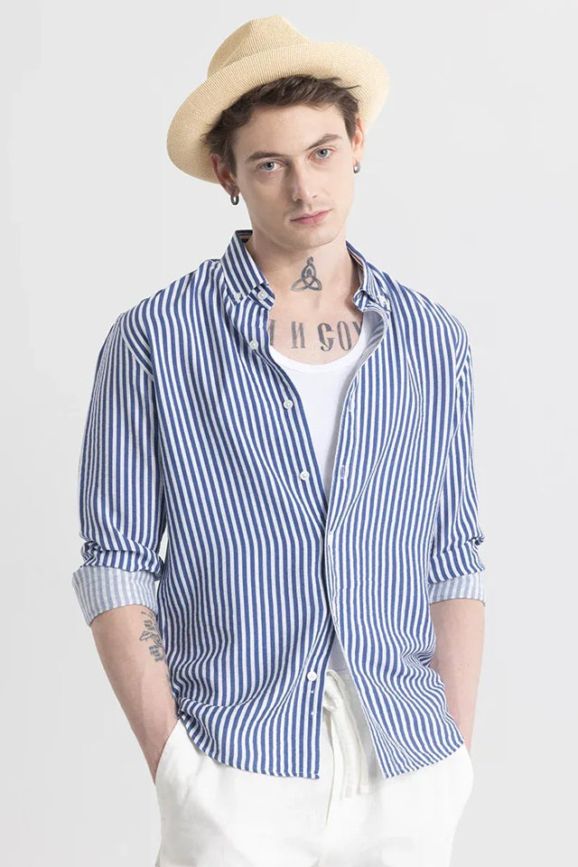 Stripe haven Blue Striped Shirt Pure Cotton